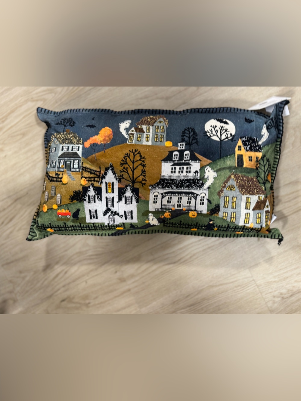 Martha Stewart Halloween Village Decorative Pillow - Navy, White, Orange, Green